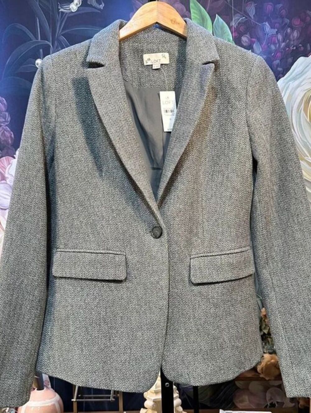 LOFT 0 Herringbone Blazer NWT $128 Preppy Old Money Office Siren Quiet Luxury